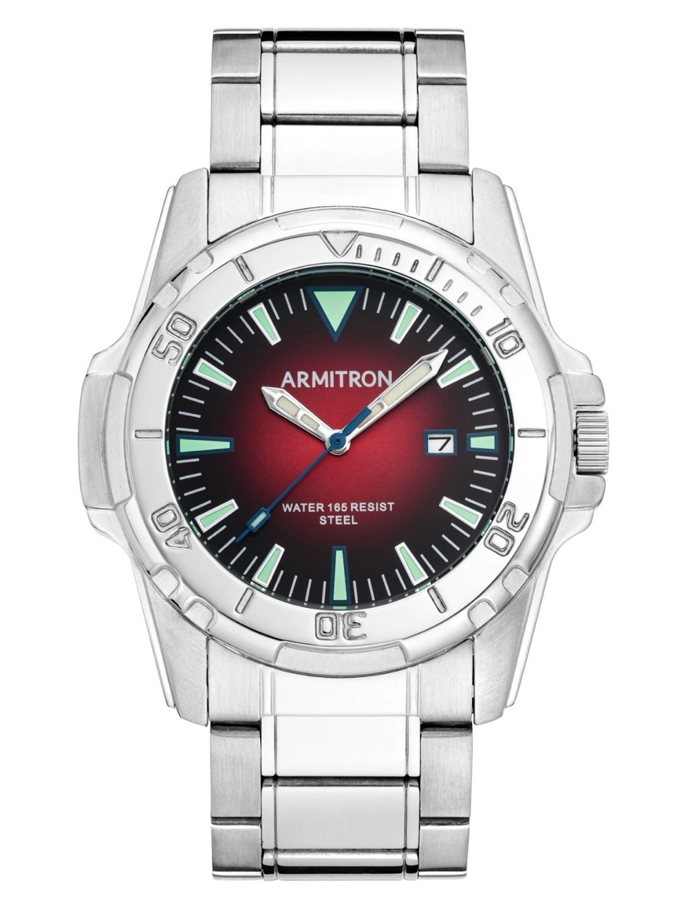 Armitron Men's Silver Bracelet Watch with Red Gradient Dial